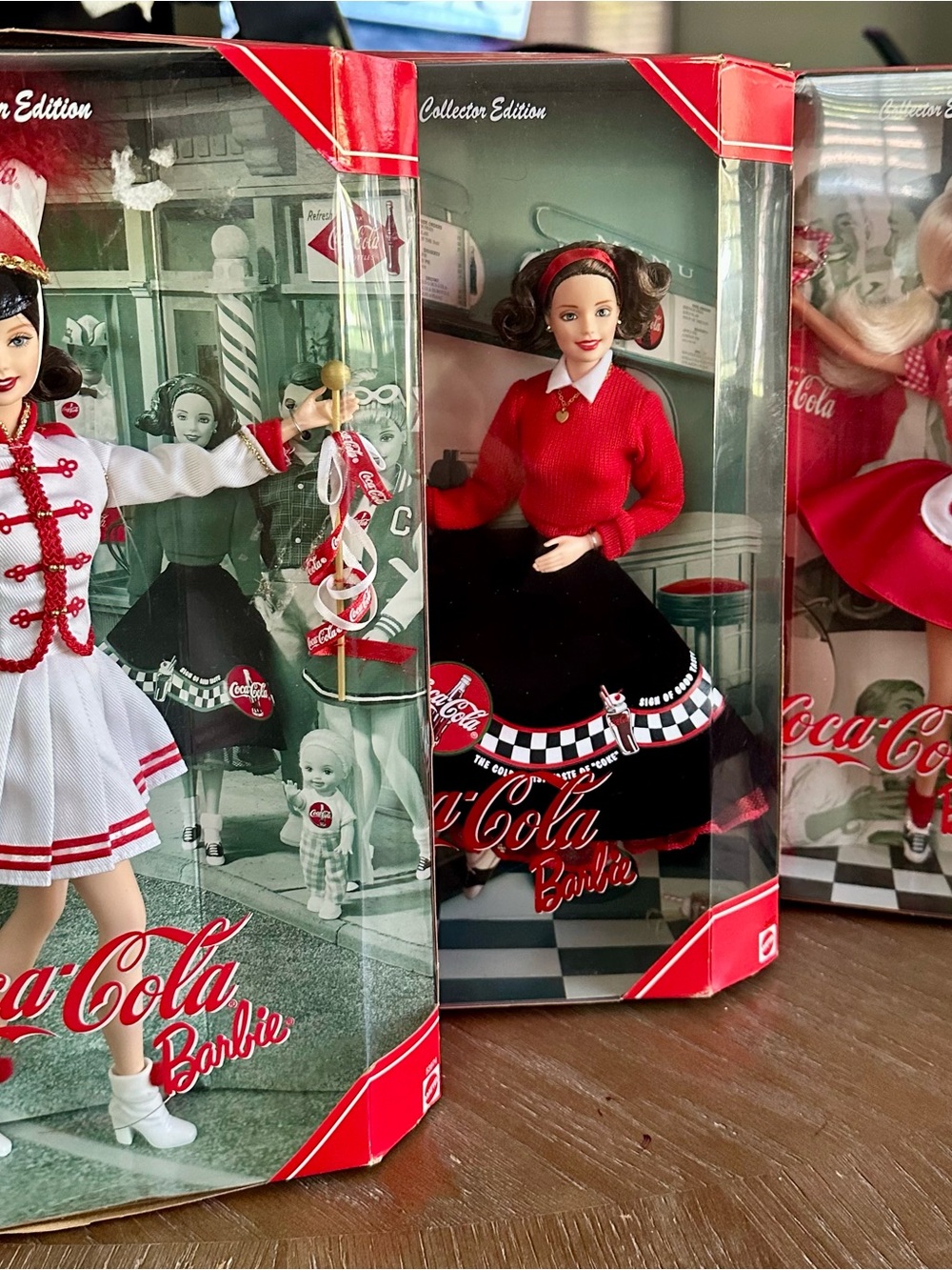 Mattel Coca-Cola Vintage Barbie Dolls in Red, Black, White